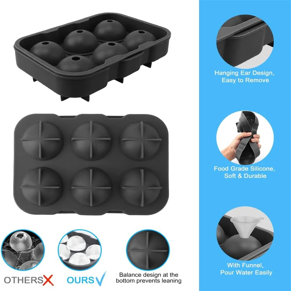 Silicone Ice Ball Maker Large 3D Big round Sphere High Balls Ice Shape Cube Mold Tray for Freezer Whiskey Cocktail Bar Tools