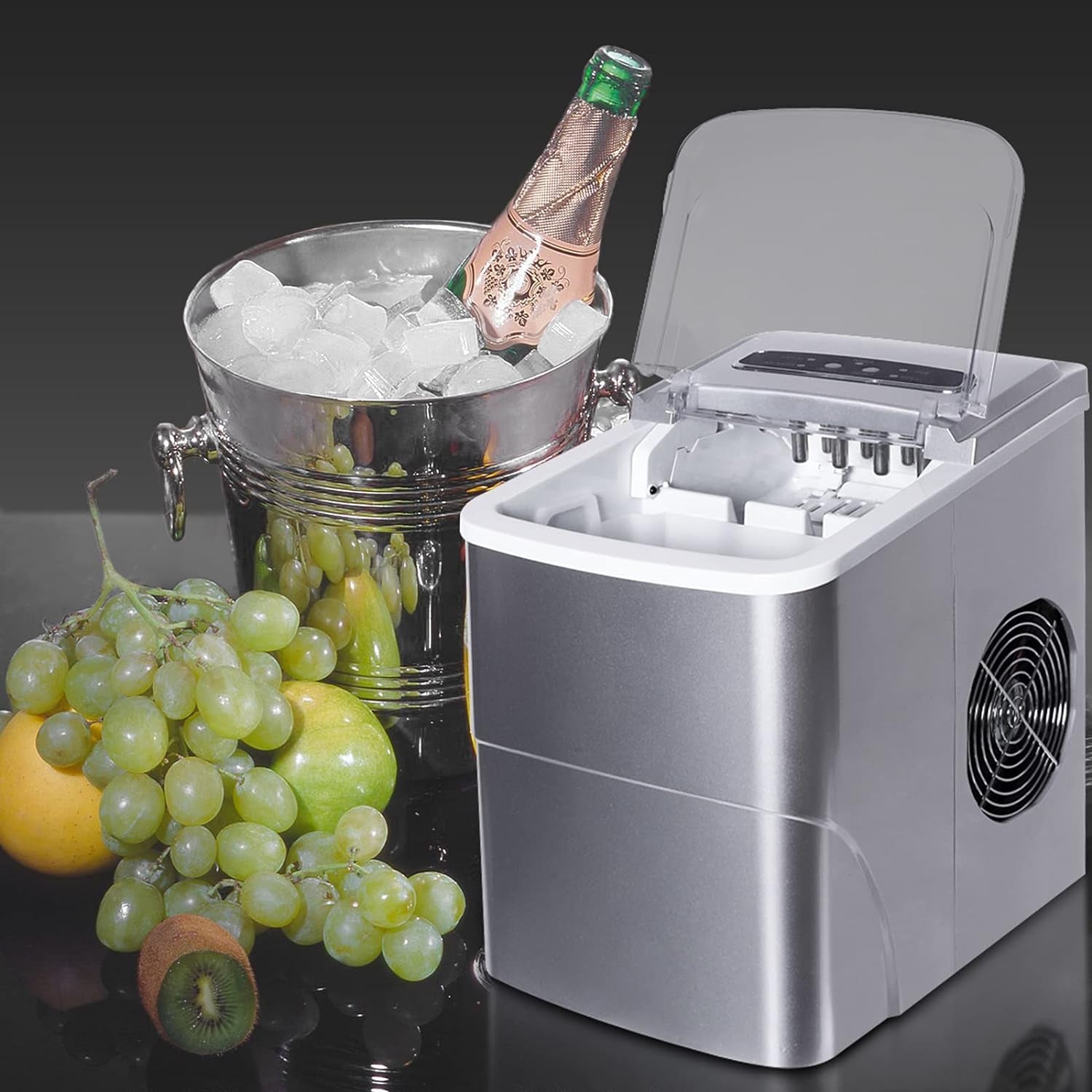 Self Cleaning Ice Makers Countertop Machine 9 Cubes Ready in 6-8 Minutes Portable Mini Electric Compact Ice Maker Nuggetperfect for Home/Kitchen/Bar, Tools Included
