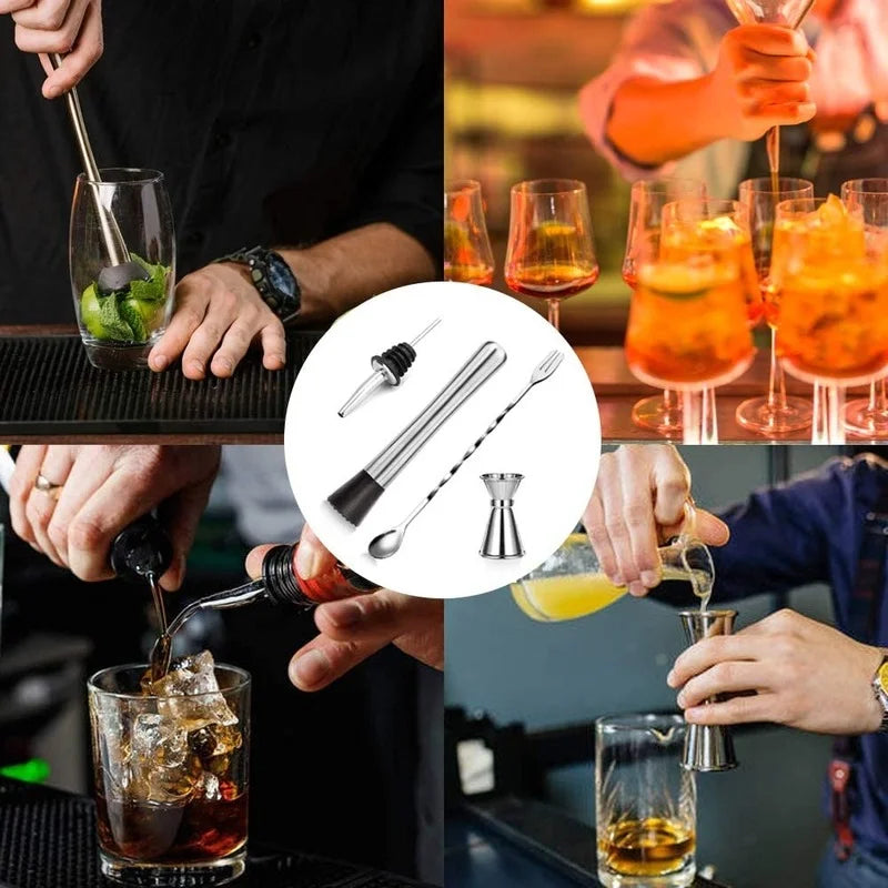 Professional Bar Tools,Stainless Steel Stir Bar Tool, Cocktail Stir Bar Mixing Spoon, Cocktail Picks, Mojito Stir Bar Tool Kit