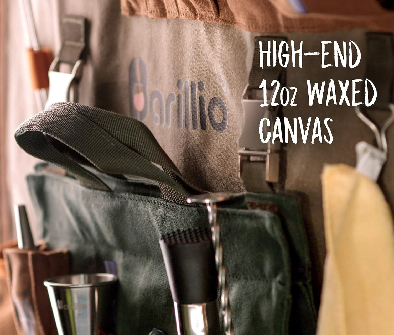 Bartender Wall Organizer with Bar Tool Set | Professional Bartender Kit with Waxed Canvas Organiser Including Portable Bar Bag for Cocktail Kit | Perfect for Home Bartending
