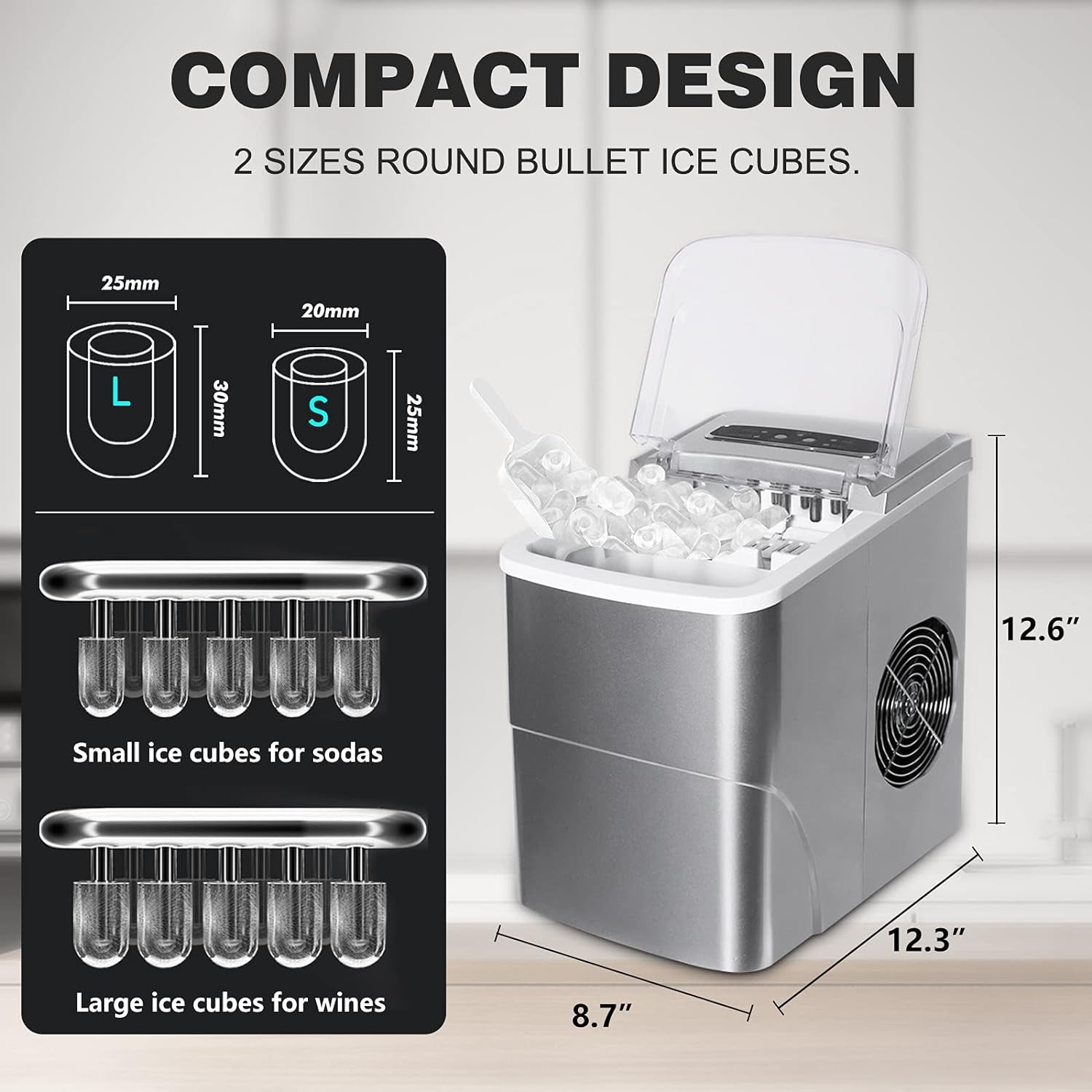 Self Cleaning Ice Makers Countertop Machine 9 Cubes Ready in 6-8 Minutes Portable Mini Electric Compact Ice Maker Nuggetperfect for Home/Kitchen/Bar, Tools Included