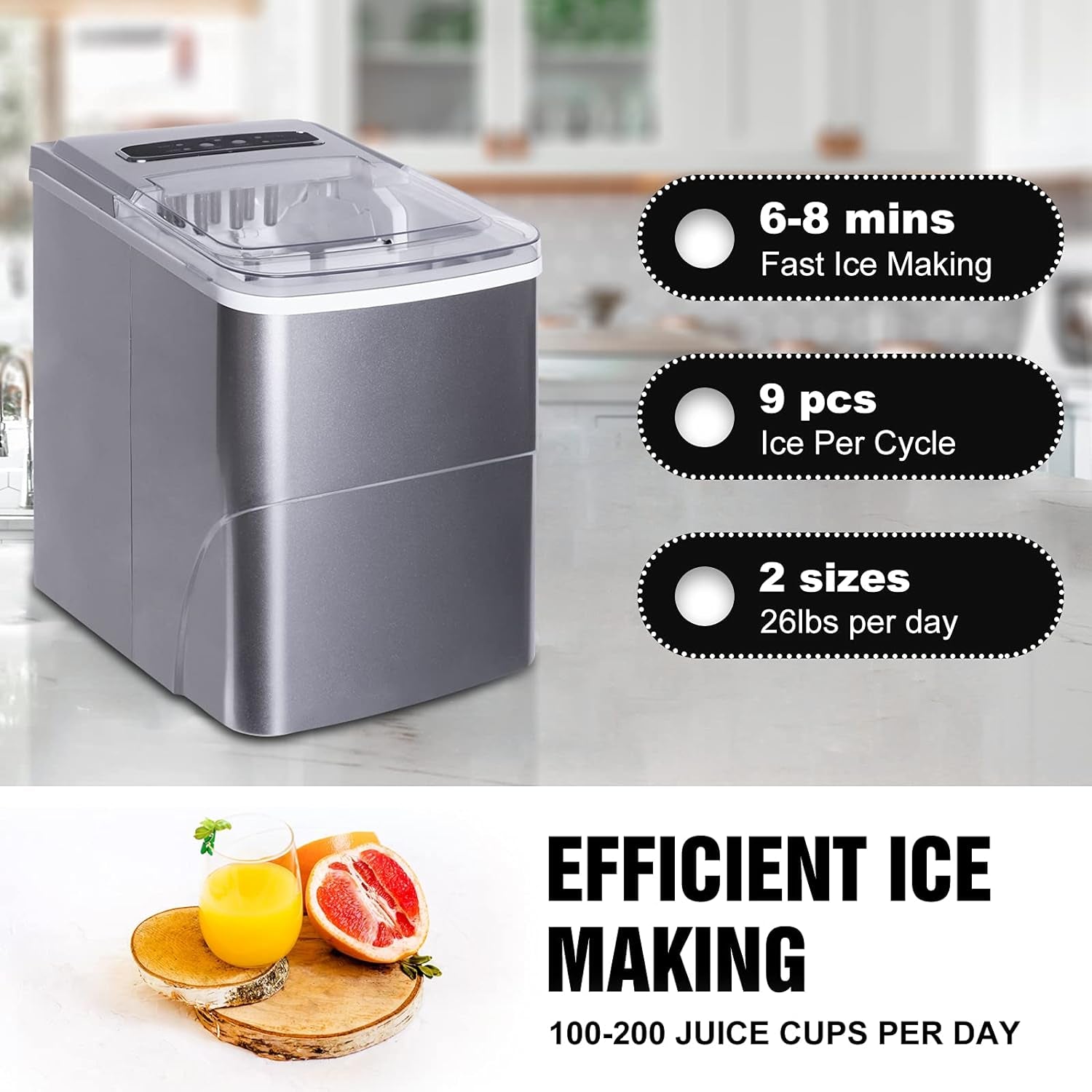 Self Cleaning Ice Makers Countertop Machine 9 Cubes Ready in 6-8 Minutes Portable Mini Electric Compact Ice Maker Nuggetperfect for Home/Kitchen/Bar, Tools Included