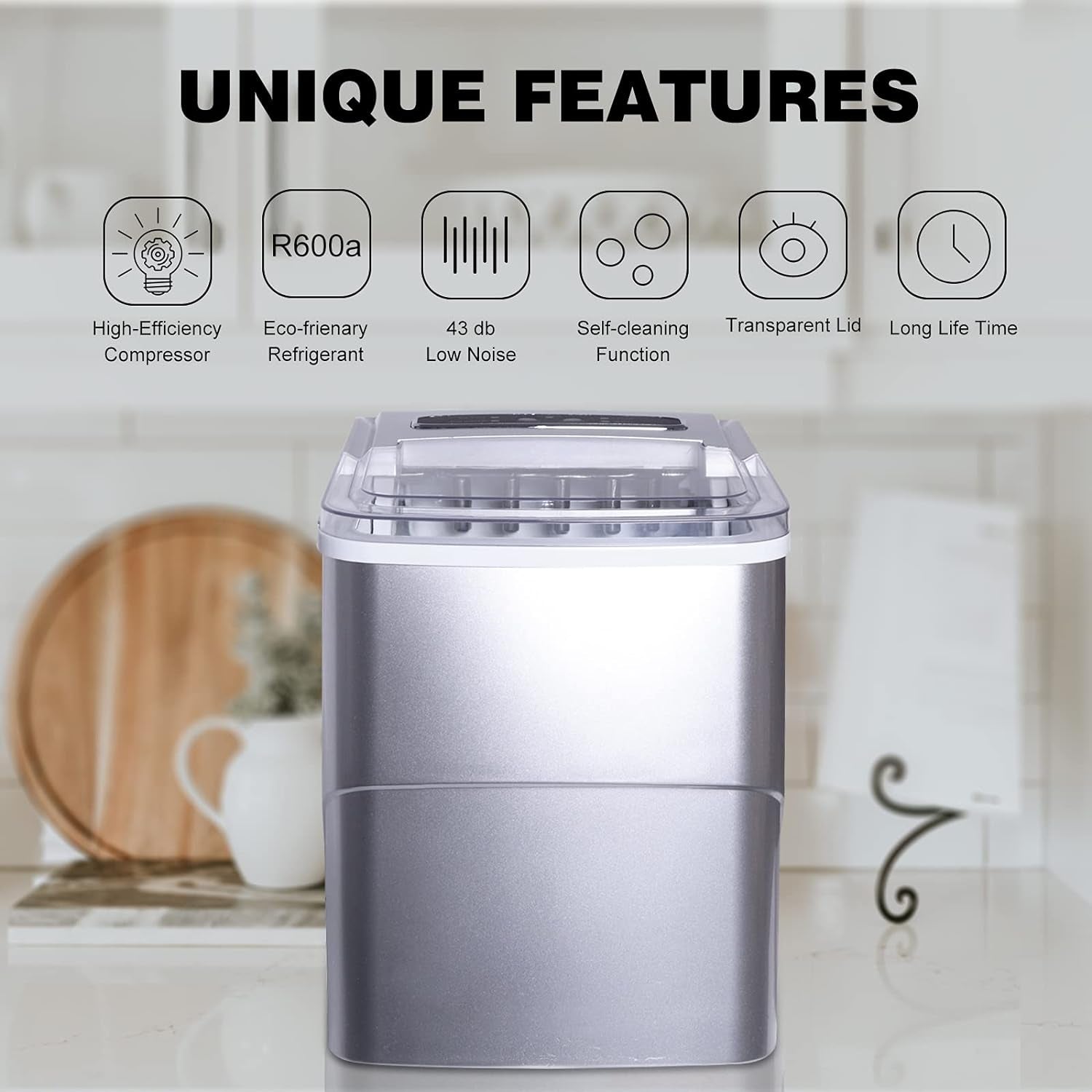 Self Cleaning Ice Makers Countertop Machine 9 Cubes Ready in 6-8 Minutes Portable Mini Electric Compact Ice Maker Nuggetperfect for Home/Kitchen/Bar, Tools Included