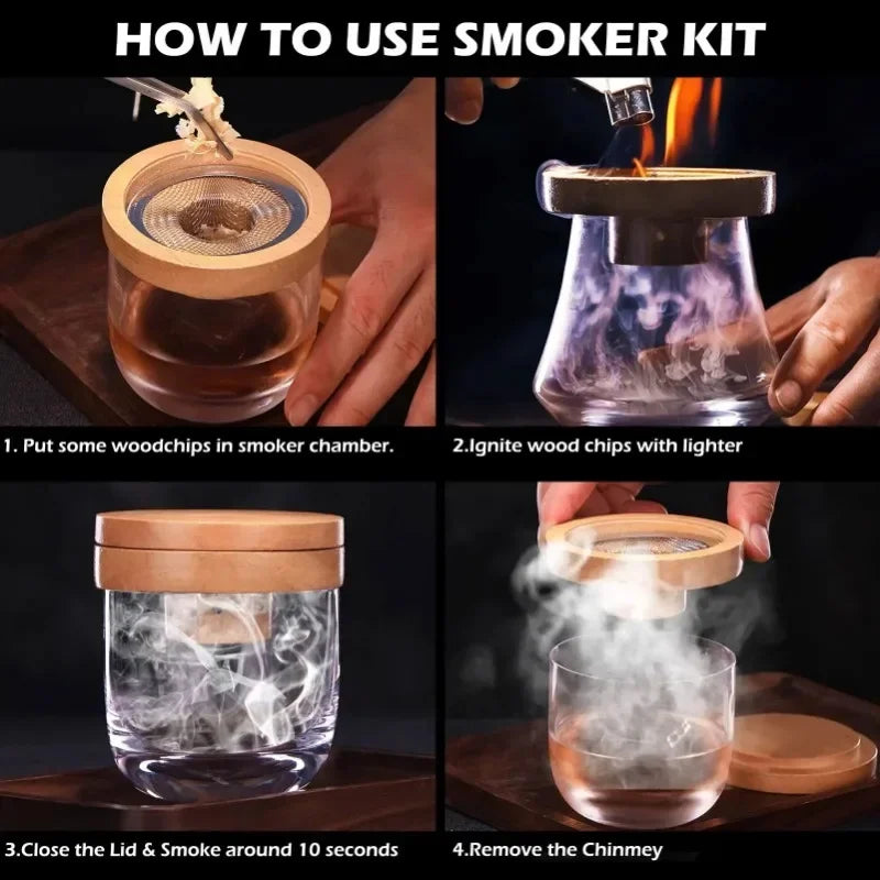 Wooden Cocktail Smoker Kit Smoke Cover Filter Bar Wine Mixing Cover Tool for Drinks Kitchen Bar Accessories Tools Bar Cocktail