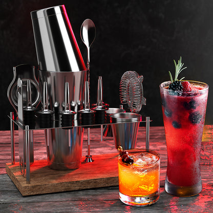 16 Pc+Stand Bartender Kit, Complete Cocktail Shaker Bar Tools Set & Recipe Book