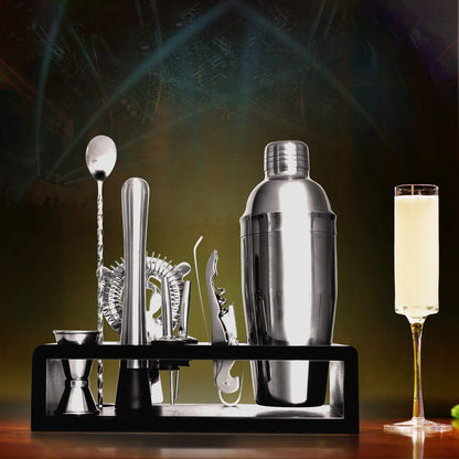 Bar Set Bartender Kit with Stand Stainless Steel Drink Mixer Set for Beginners Perfect Home Bartending Kit for an Awesome Drink Mixing Experience(Silver)