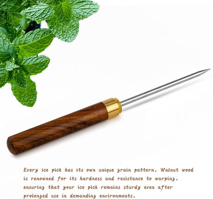 Ice Pick 2Pcs. Ice Picks for Breaking Ice. 9 Inches Length. Secure Wooden Caps and Non-Slip Wooden Handles. Easy to Store. for Use in Kitchen Bars Bartender Picnics Camping& Restaurant