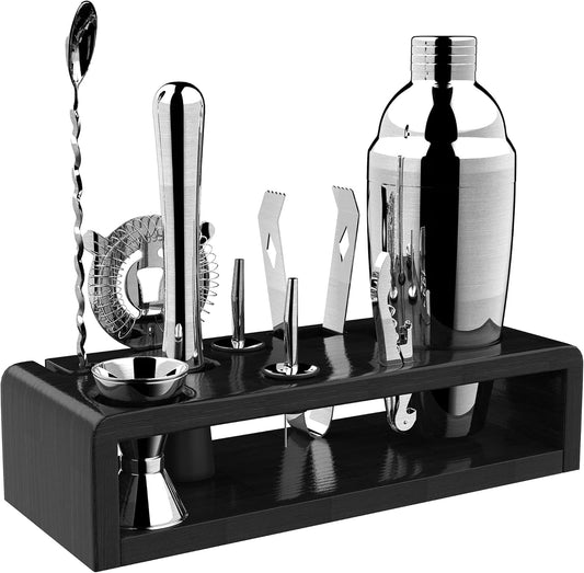 Bar Set Bartender Kit with Stand Stainless Steel Drink Mixer Set for Beginners Perfect Home Bartending Kit for an Awesome Drink Mixing Experience(Silver)