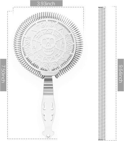 Cocktail Strainer with Spring, Skull Martini Drink Strainer, Stainless Steel Hawthorne Strainer for Bar Tools(Silver)