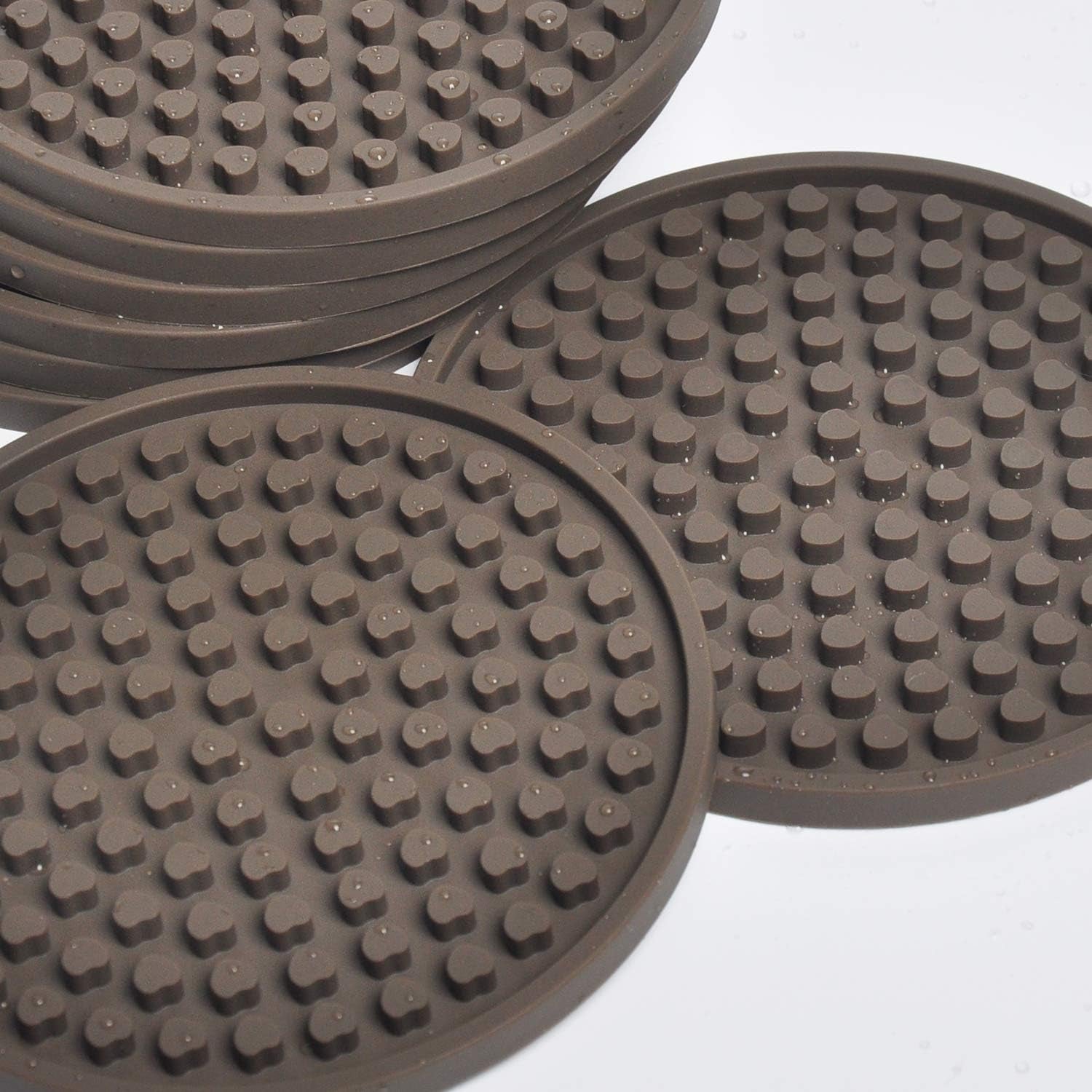 Coasters for Drinks Absorbent, Rubber Brown Coasters Set of 8, Large Silicone Drink Coasters for Furniture Protection, Deep Tray 4.3 Inch Hearts Buds Reusable Heat-Resistant Mat