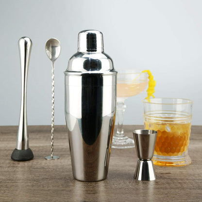 Professional Cocktail Shaker - 24 Oz Stainless Martini Tin with Built-In Strainer and Measuring Cup - Perfect for Mixing Drinks