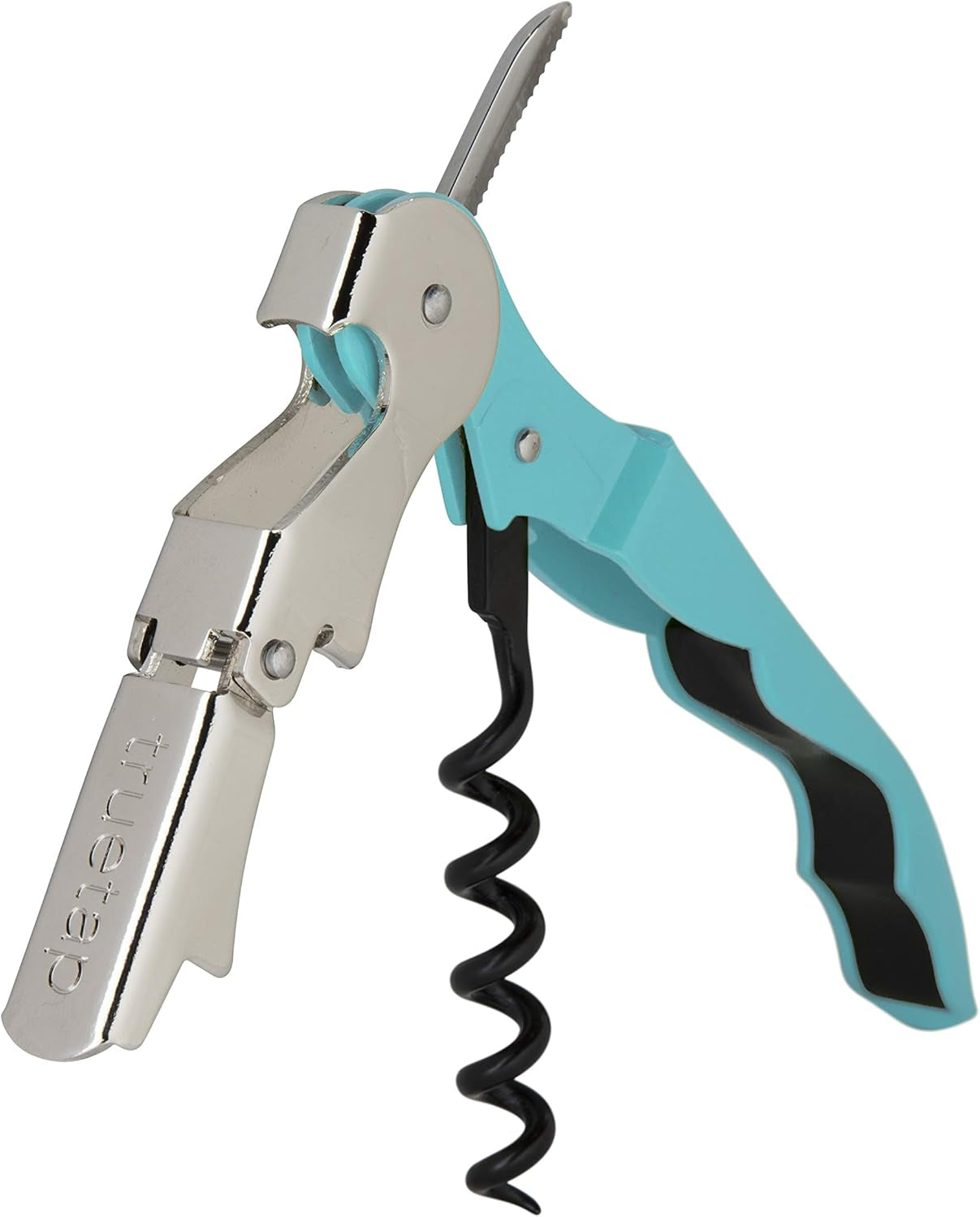 tap Teal Double Hinged Waiter’S Corkscrew, Stainless Steel Wine Key with Foil Cutter