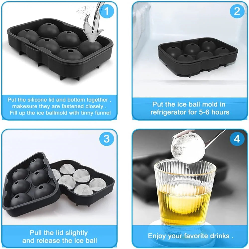 Silicone Ice Ball Maker Large 3D Big round Sphere High Balls Ice Shape Cube Mold Tray for Freezer Whiskey Cocktail Bar Tools