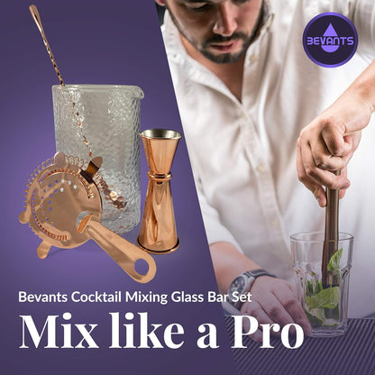 Bar Mixing Glass Set-Large 24 Oz Bartender Kit for Home Bar- Copper