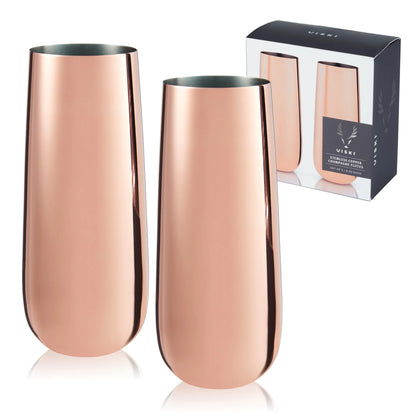 Stainless Steel with Copper Finish Champagne Flutes - Stemless Wine Glass