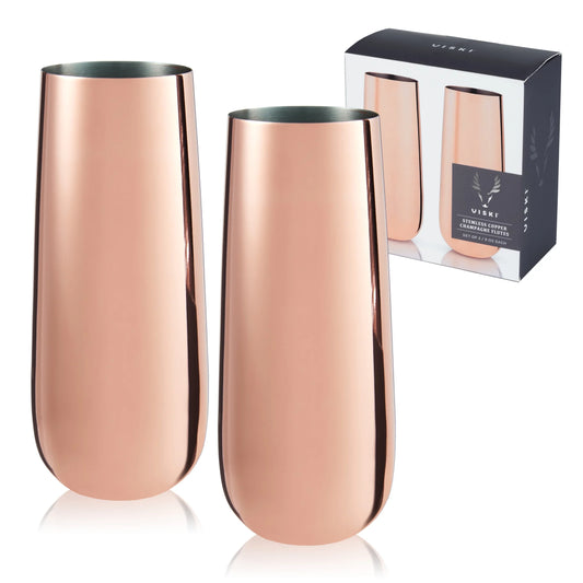 Stainless Steel with Copper Finish Champagne Flutes - Stemless Wine Glass