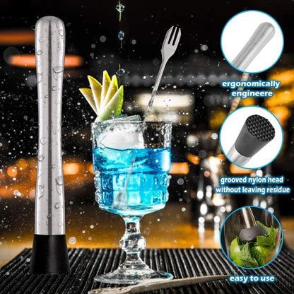 Professional Bar Tools,Stainless Steel Stir Bar Tool, Cocktail Stir Bar Mixing Spoon, Cocktail Picks, Mojito Stir Bar Tool Kit