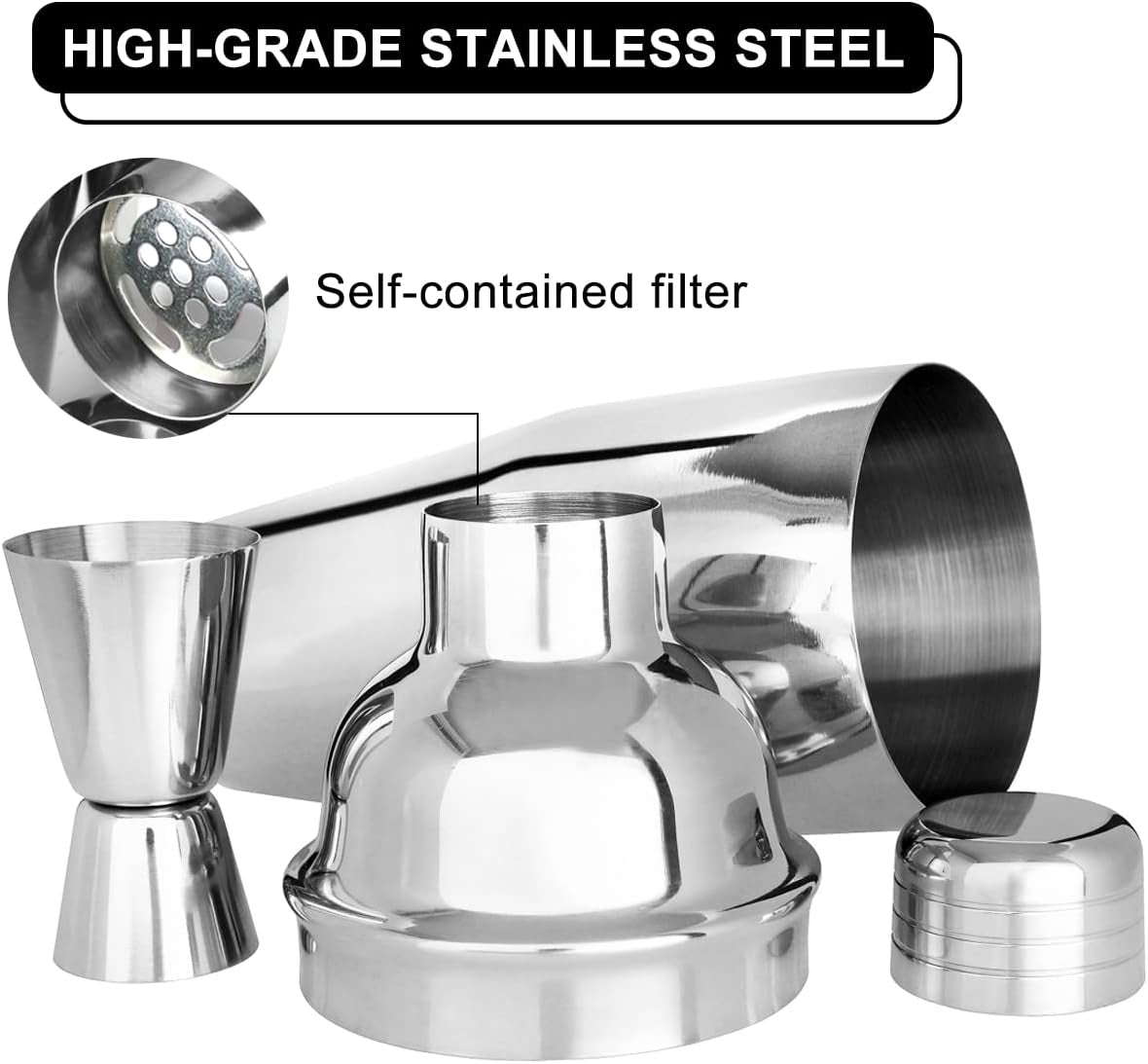 Cocktail Shaker Set, 18Oz Stainless Steel Bartender Kit Martini Margarita Cocktail Set Mix Drink Making Kit, Professional Bar and Home Drink Bar Tools