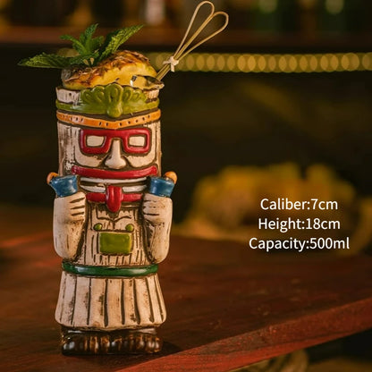 Hawaiian Style Brown Tiki Mug Creative Cocktail Mug Cup Zombie Ceramic Tiki Mug Drinkware Cup Mug for Tiki Bar Party