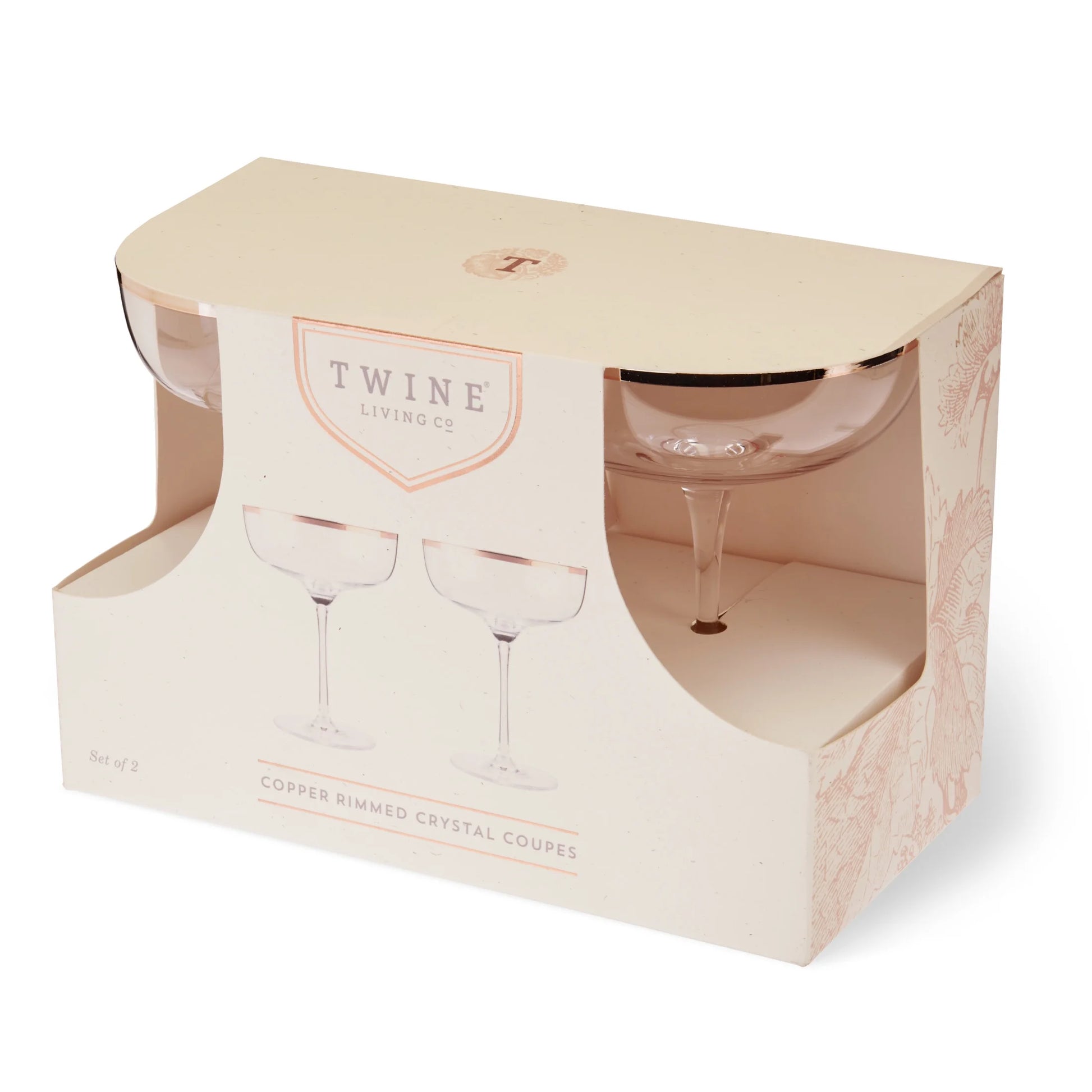 Copper Rim Vintage Cocktail Crystal Champagne Coupe Glasses, Set of 2