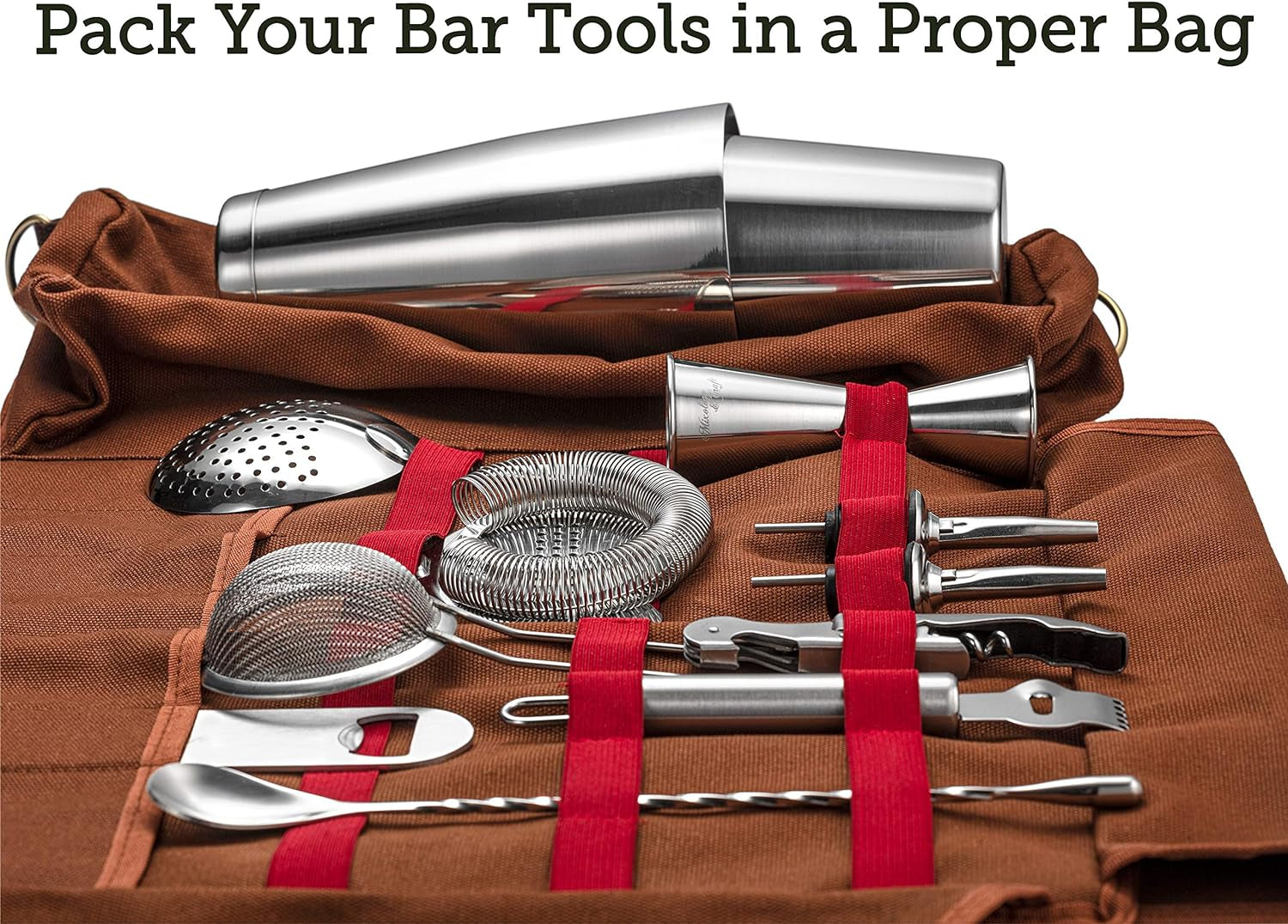 Travel Bartender Kit Bag | Professional 17-Piece Silver Bar Tool Set with Portable Bar Bag and Shoulder Strap for Easy Carry and Storage | Best Travel Bar Set for Home Cocktail Making, Work, Parties
