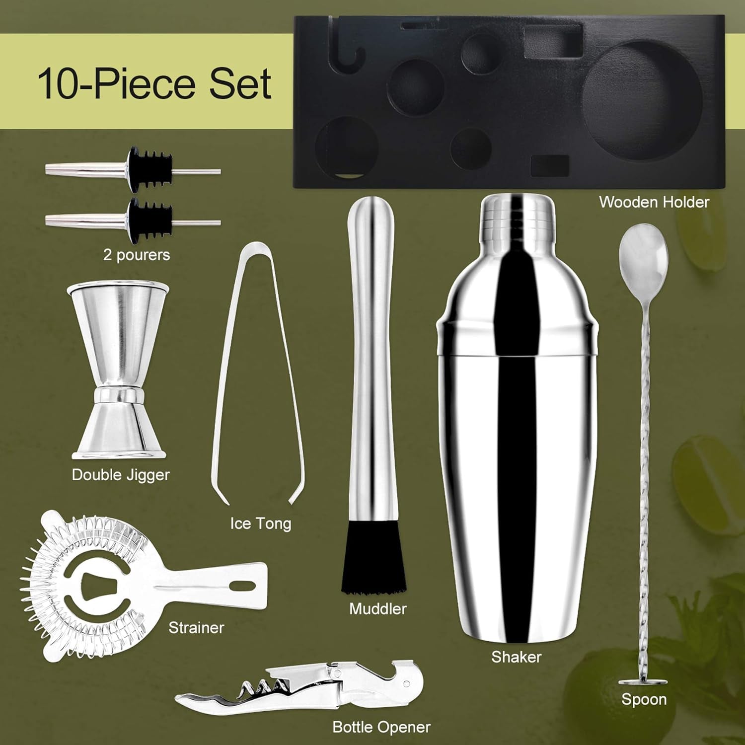 Bar Set Bartender Kit with Stand Stainless Steel Drink Mixer Set for Beginners Perfect Home Bartending Kit for an Awesome Drink Mixing Experience(Silver)