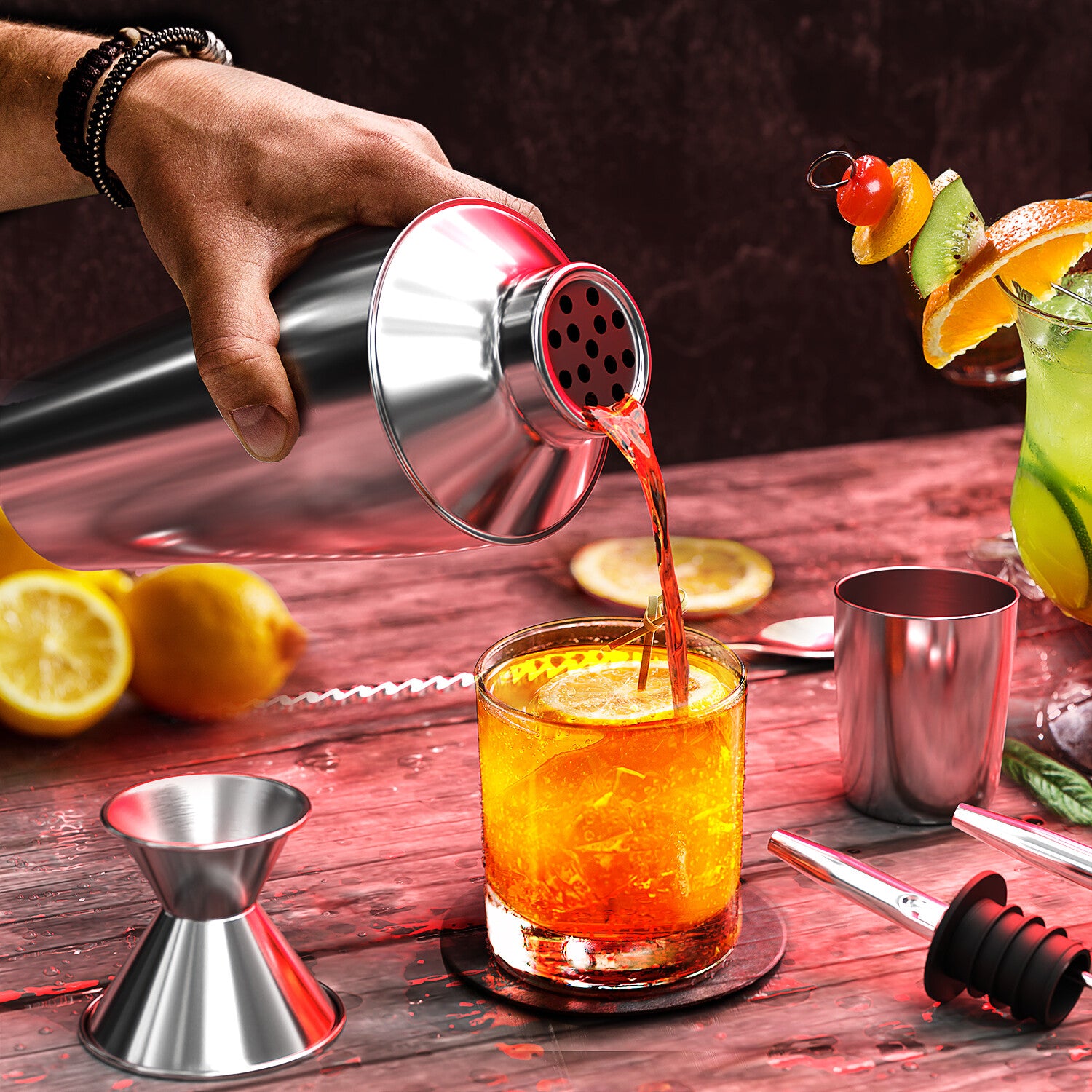 8 PC Bartender Kit, Complete Cocktail Shaker Bar Tools Set - Recipe Book & More