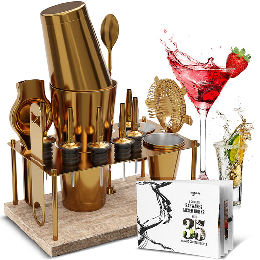 16 Pc+Stand Bartender Kit, Complete Cocktail Shaker Bar Tools Set & Recipe Book