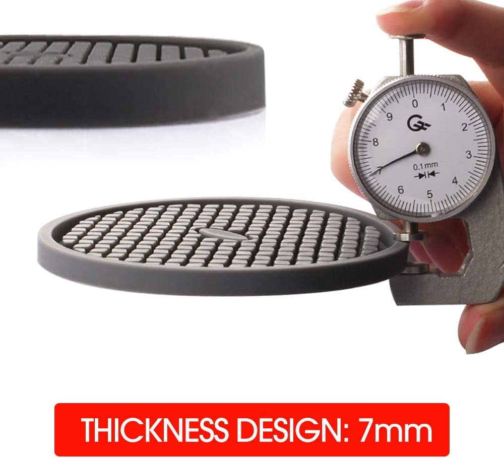 Silicone Coasters [6 Pack] Thickened Drink Coasters with Holder - Cup Mat - Non-Slip, Non-Stick, Stay Put, Deep Tray - Prevents Furniture and Tabletop Damages(Gray)