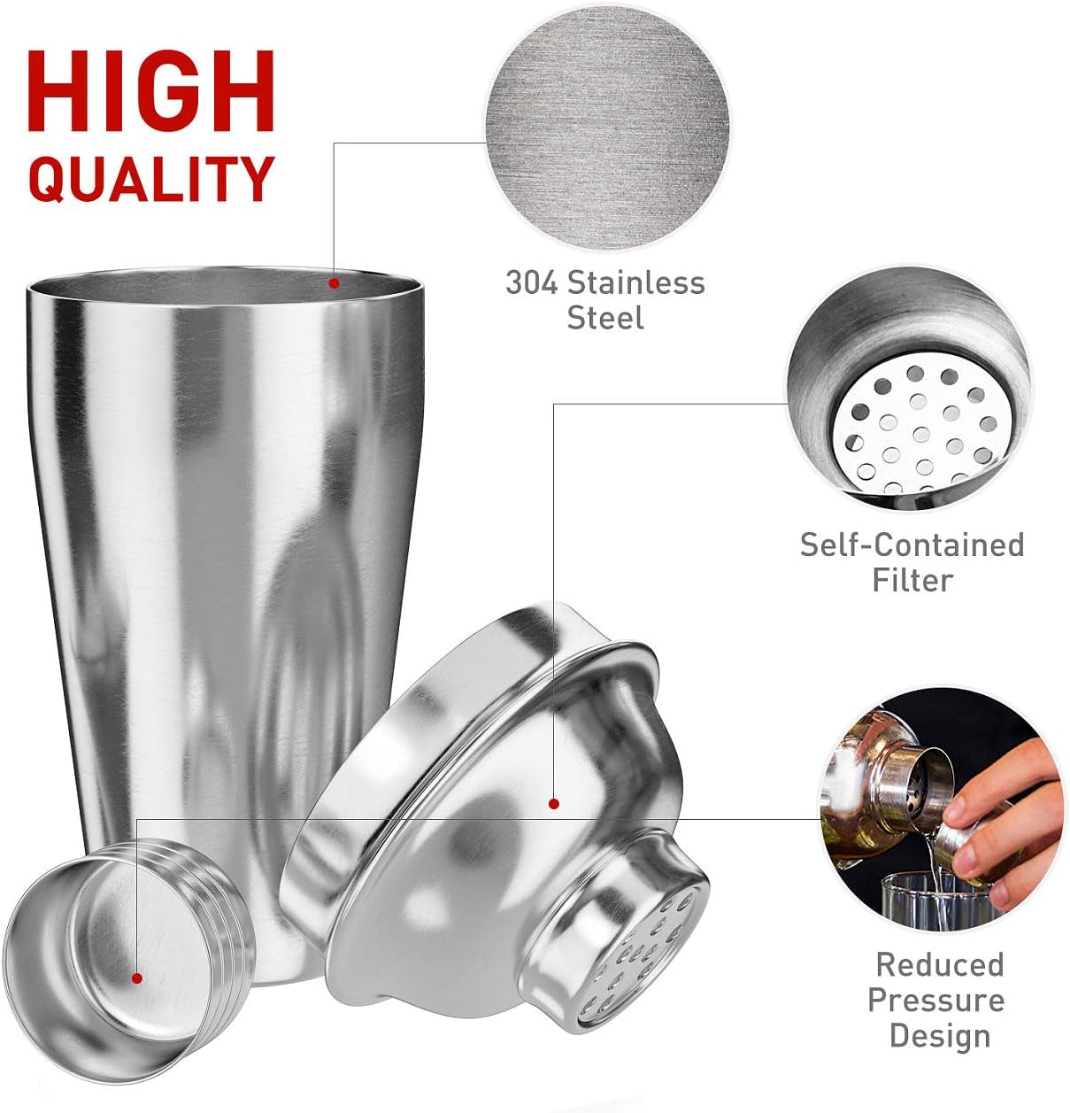 Silver 24-Piece Cocktail Shaker Set,Perfect Home Bartending Kit for Drink Mixing,Stainless Steel Bar Tools with Stand,Velvet Carry Bag & Recipes Included
