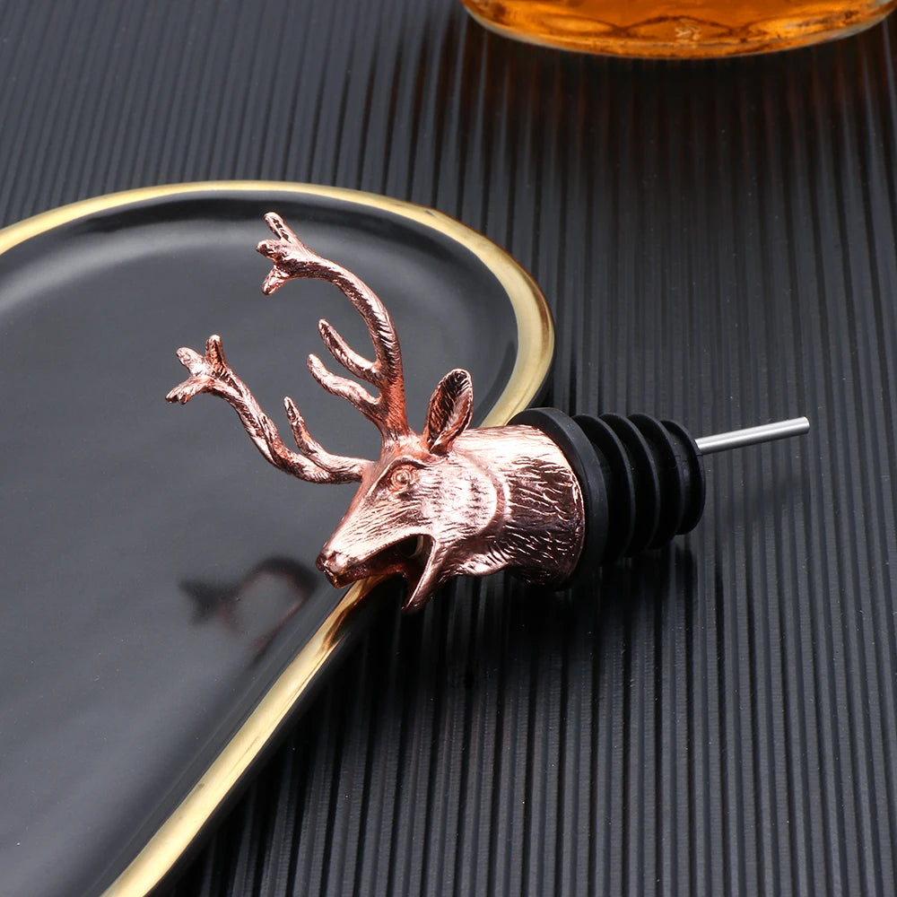 Deer Head Wine Pourer Bottle Stoppers Zinc Alloy Bar Tools Wedding Party Drinks Wine Aerators Kitchen Tool Accessories