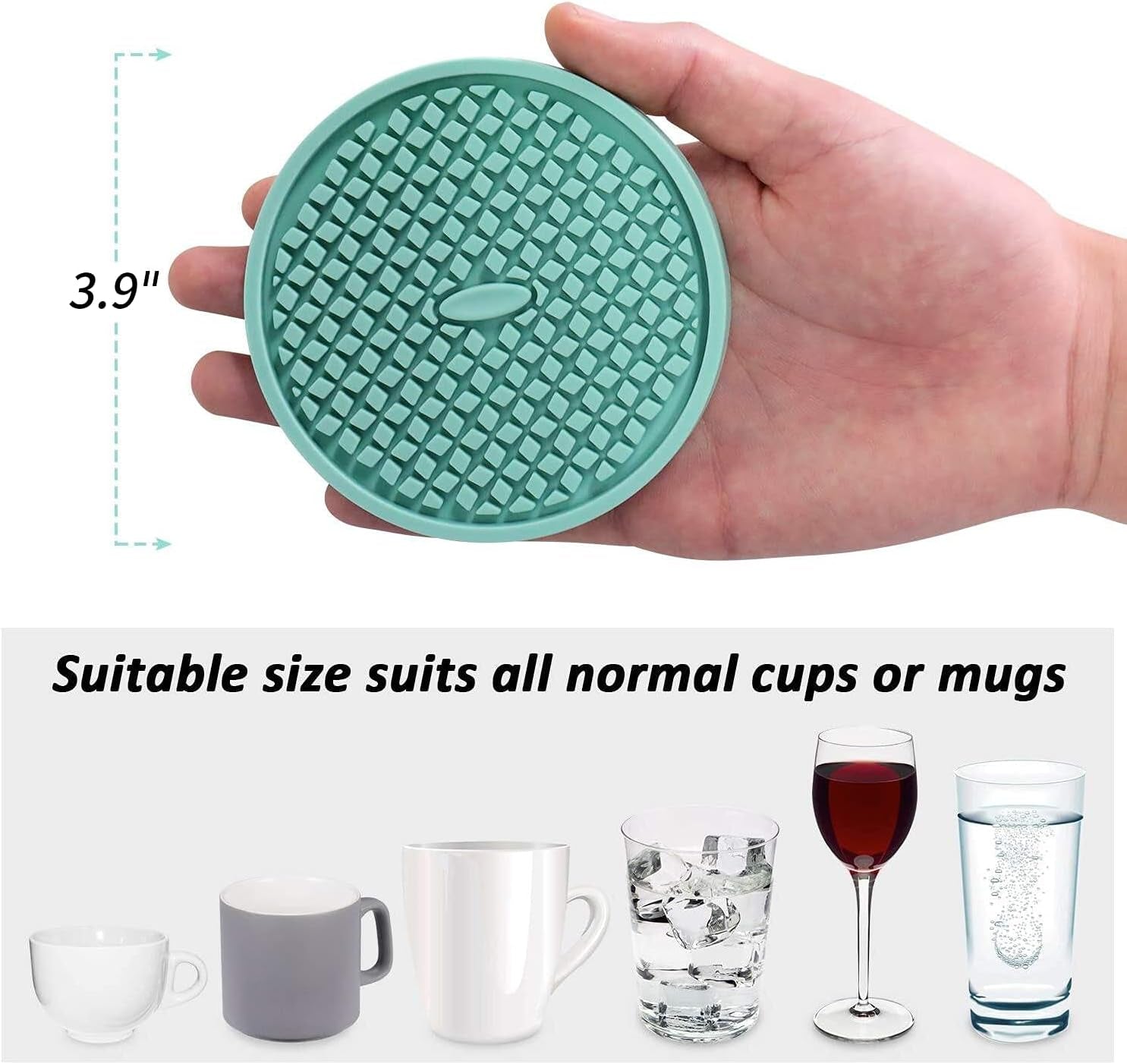 Silicone Coasters [6 Pack] Thickened Drink Coasters with Holder - Cup Mat - Non-Slip, Non-Stick, Stay Put, Deep Tray - Prevents Furniture and Tabletop Damages(Gray)