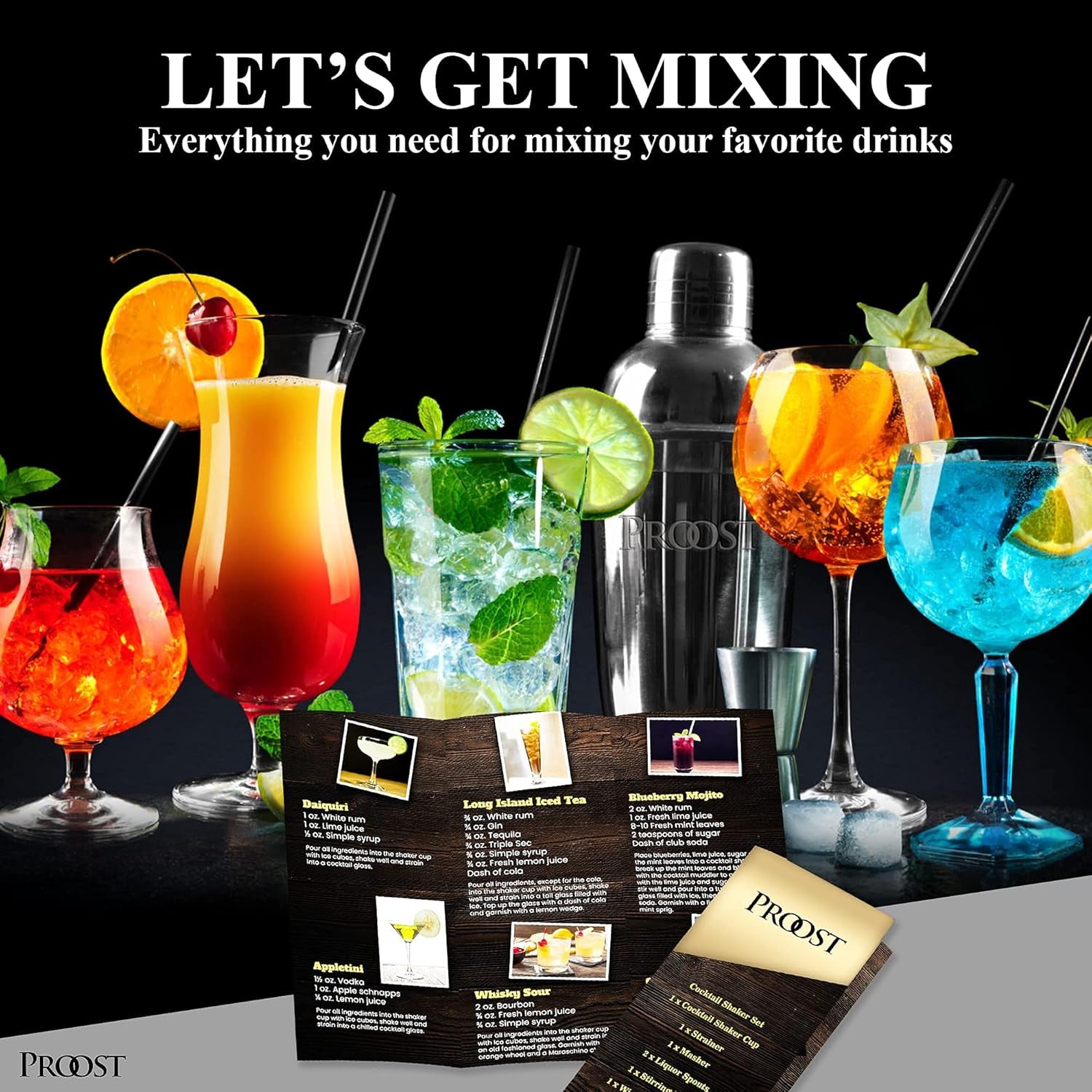 14 Pcs Cocktail Shaker Set - Bartender Kit with Bamboo Stand, Perfect Bar Set for Home Bar with All Essential Bar Tools