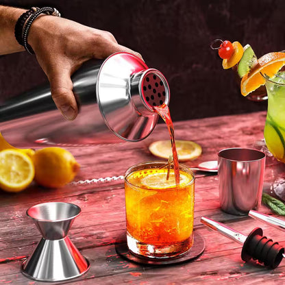 8-Piece Stainless Steel Bartender Kit - Bar Cocktail Shaker Set, 24 Oz. Martini Shaker, Book, Muddler, Jigger & Strainer