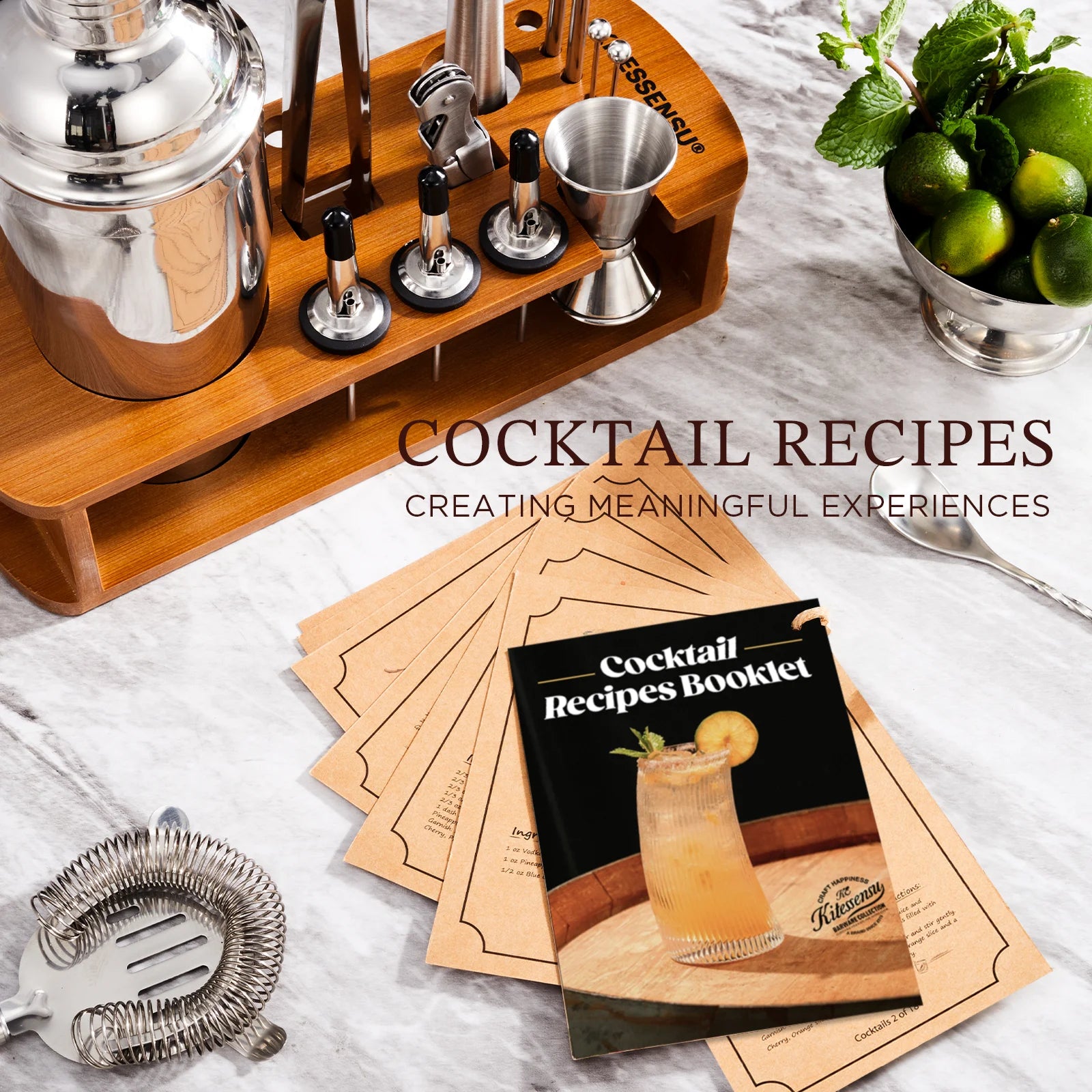 Cocktail Shaker Set Bartender Kit, 15Pcs Stainless Steel Drink Mixer Set, Bar Set with Bar Accessory Tools: Martini Shaker, Jigger, Strainer, Mixer Spoon, Muddler, Liquor Pourers-Silver