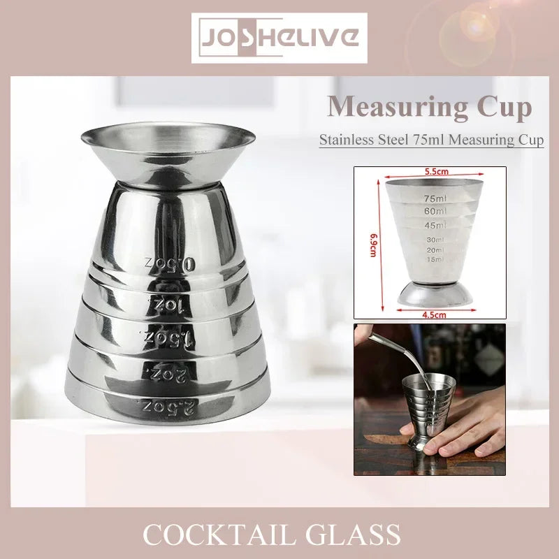 Cocktail Cup Bar Measuring Cup 304 Stainless Steel Glass Ounce Measure Jigger Kitchen Bartender Bar Tools 2.5Oz 75Ml Barware