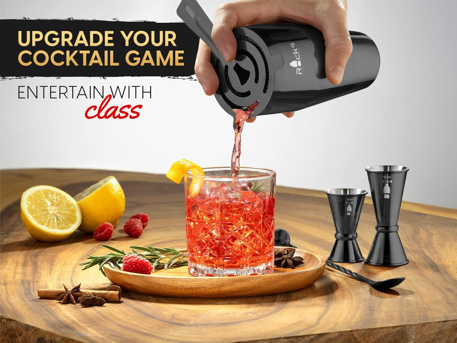 Mixology Bartender Kit and Cocktail Shaker Set for Drink Mixing | Mixology Set with 6 Bar Set Tools and Bamboo Stand Makes It the Perfect Home Cocktail Kit | Complete Bartender Kit (Black)